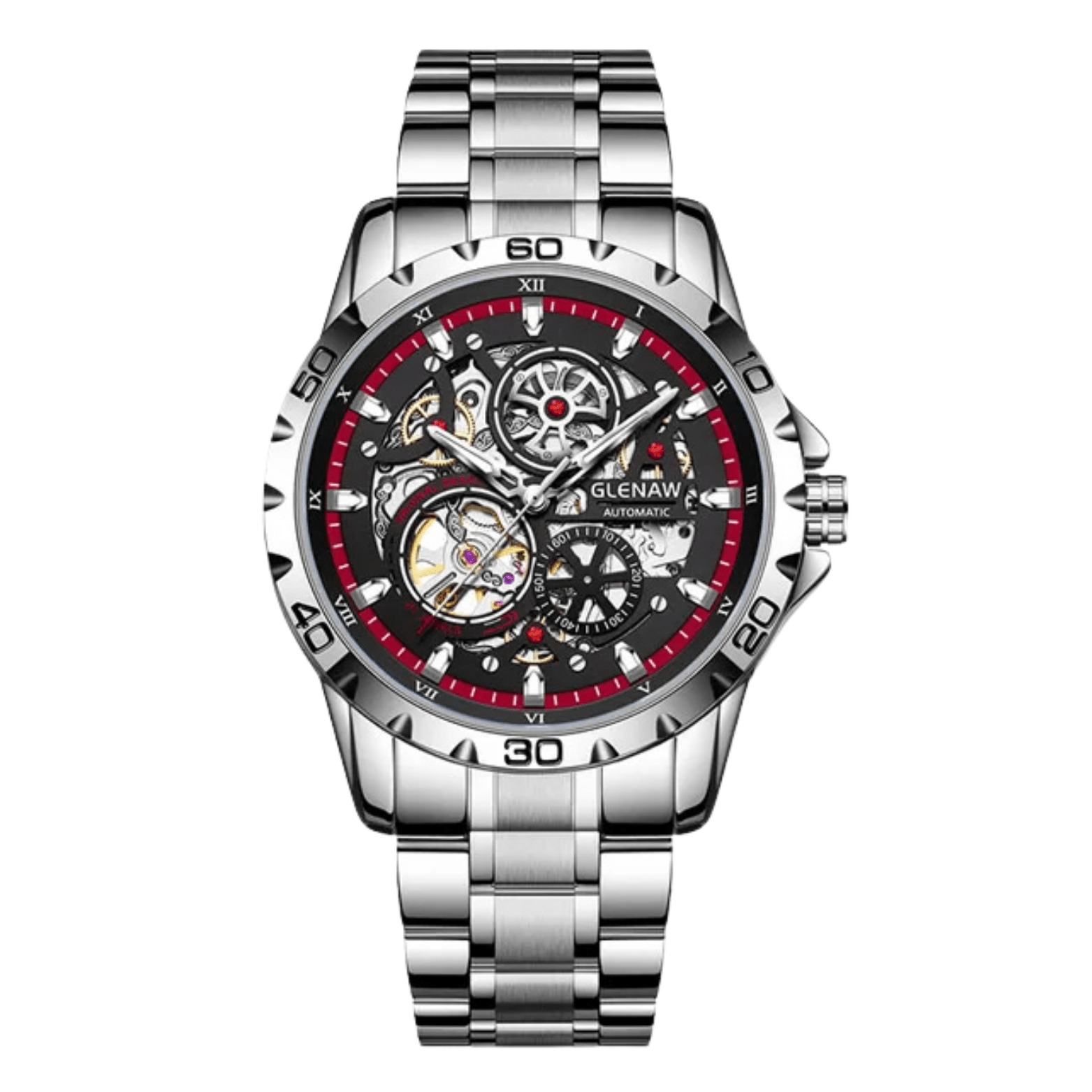 GLENAW Steampunk Skeleton Automatic Men’s Watch – Stainless Steel - The Crew