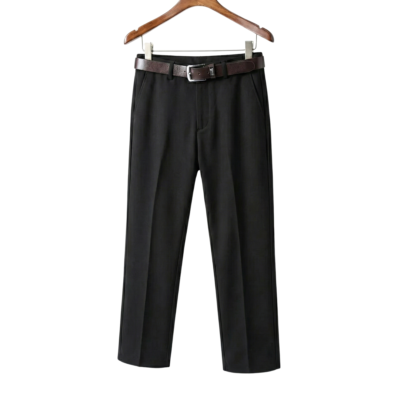 Black plus size business dress pants front hanging – The Crew