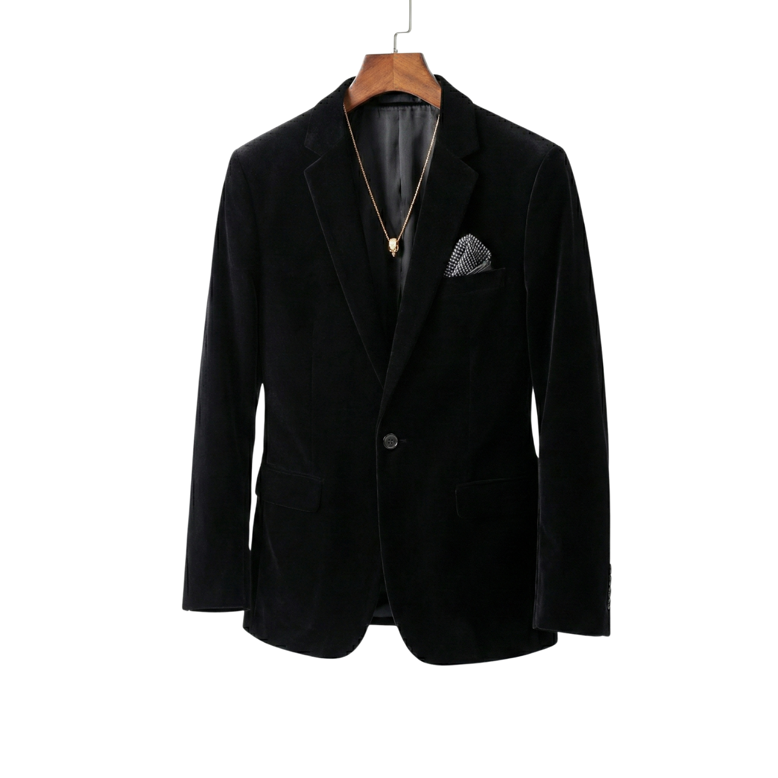 Black velvet blazer front hanging men – The Crew