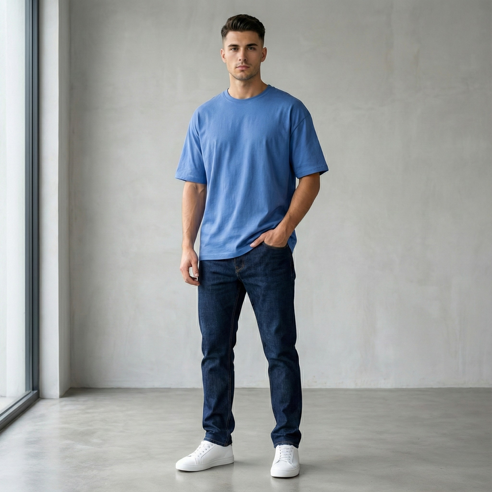 Men’s Oversized Blue Streetwear T-Shirt Outfit – The Crew