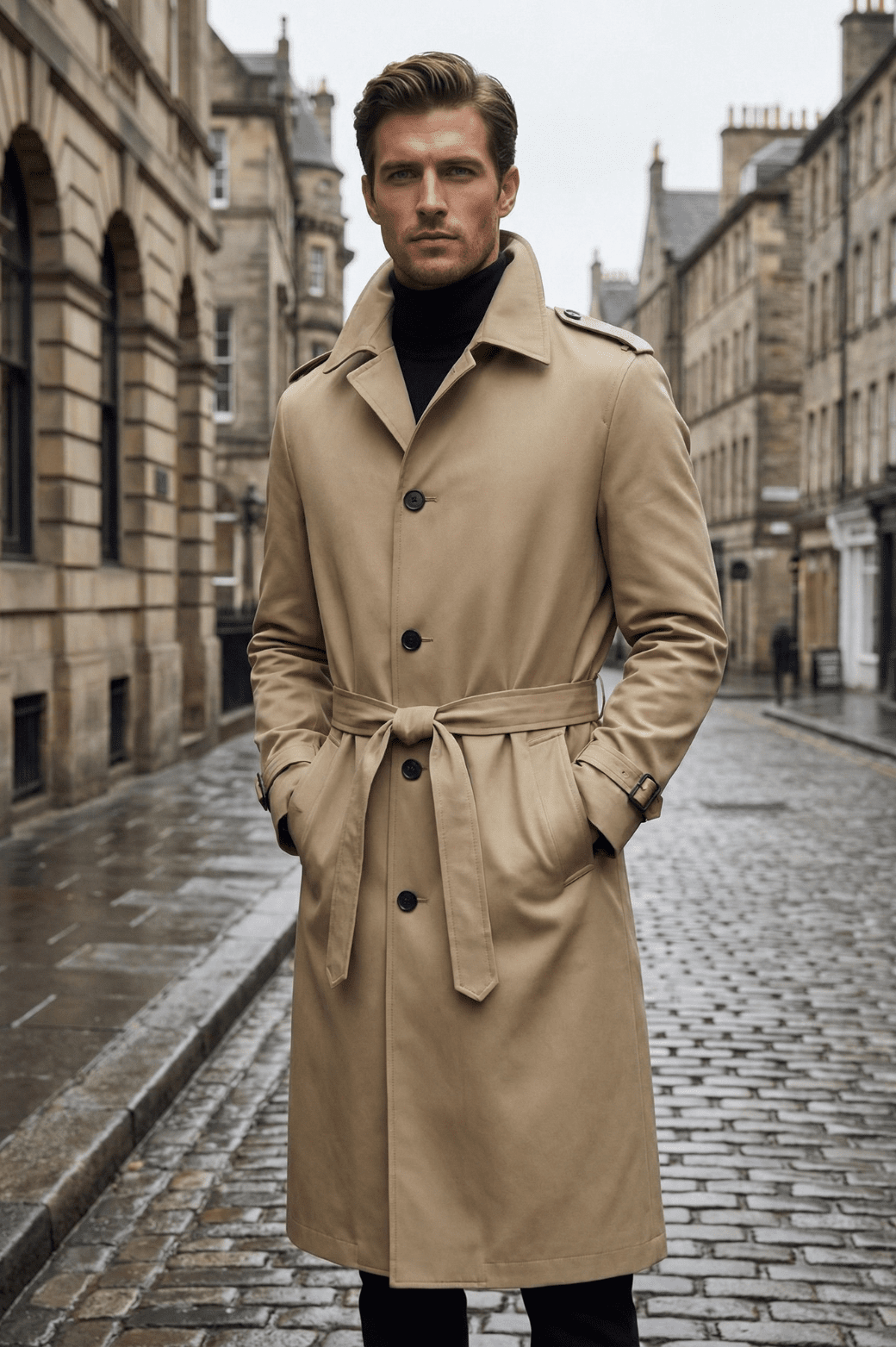 Men’s British Style Windbreaker Long Business Casual Coat - The Crew