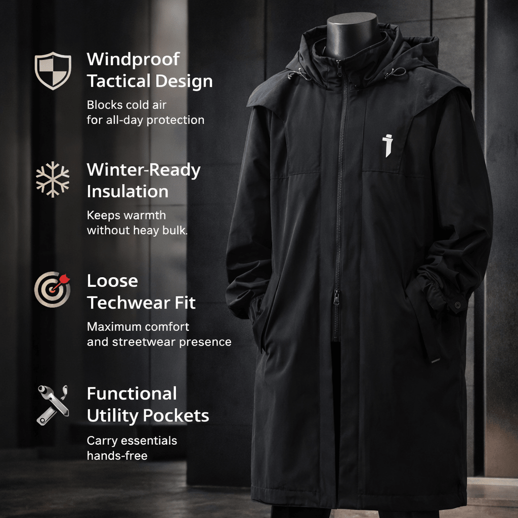 Men’s Tactical Techwear Trench Jacket – Punk Winter Coat - The Crew