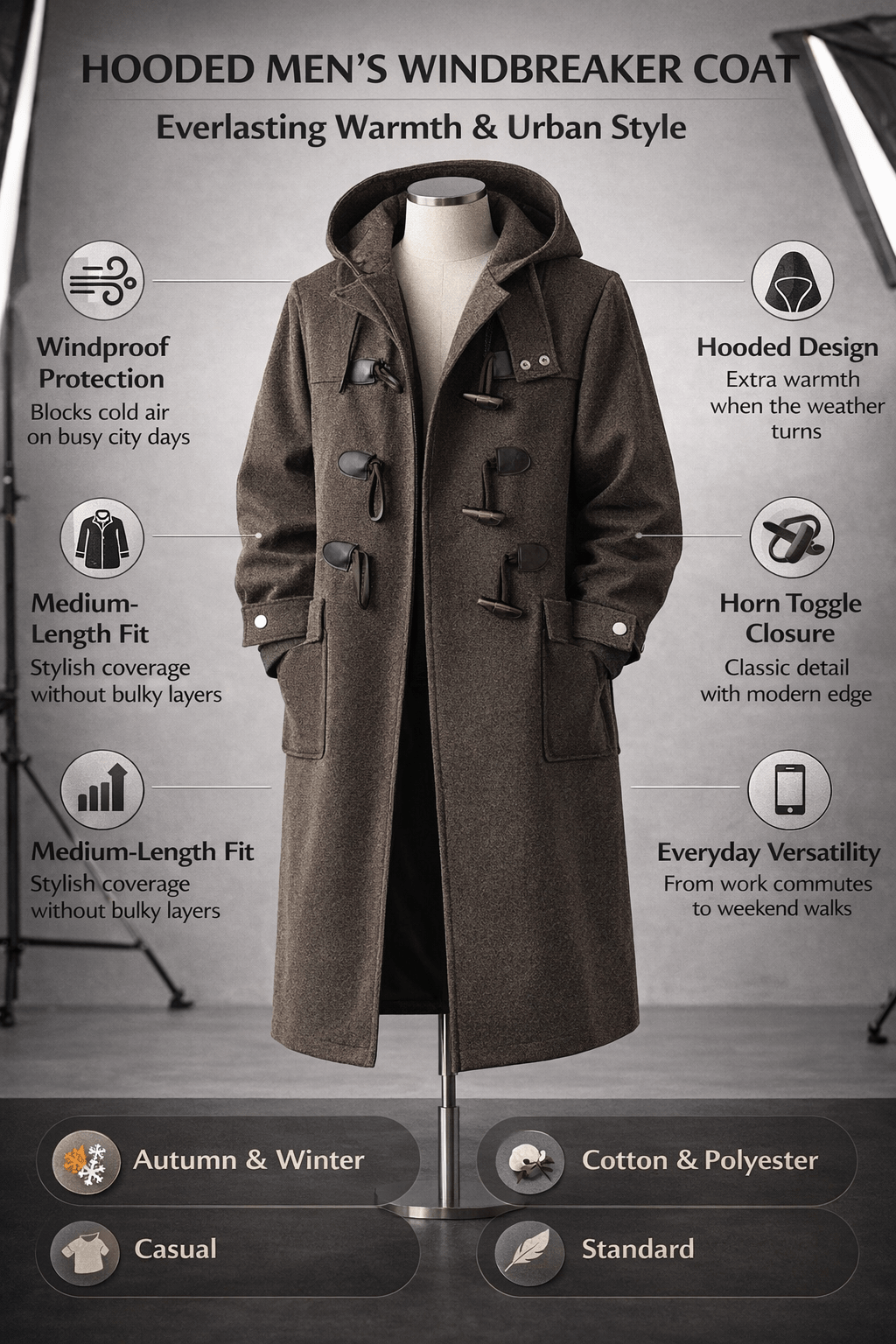 Men’s Hooded Windbreaker Coat – Autumn Winter - The Crew