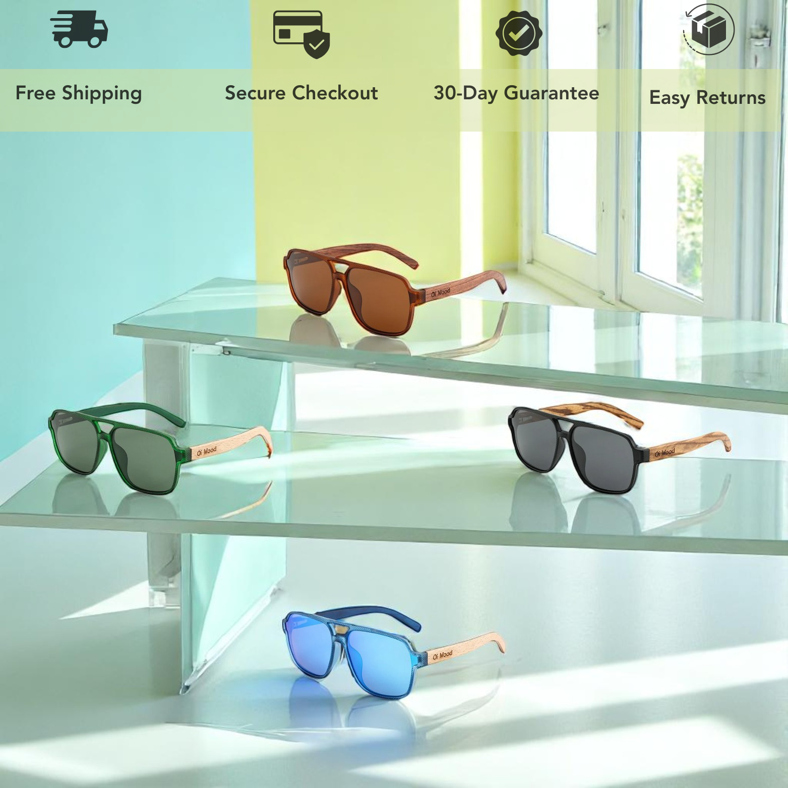 Square Polarized Wooden Glasses