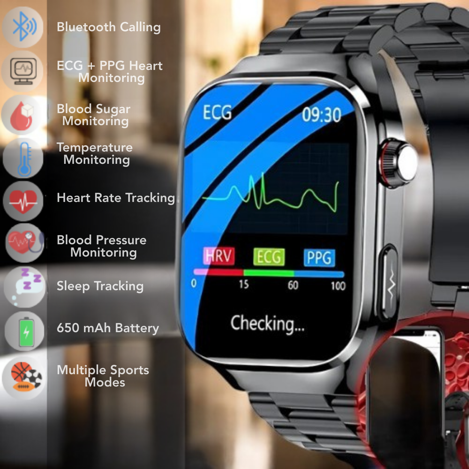 Smartwatch GUHUAVMI ECG + PPG
