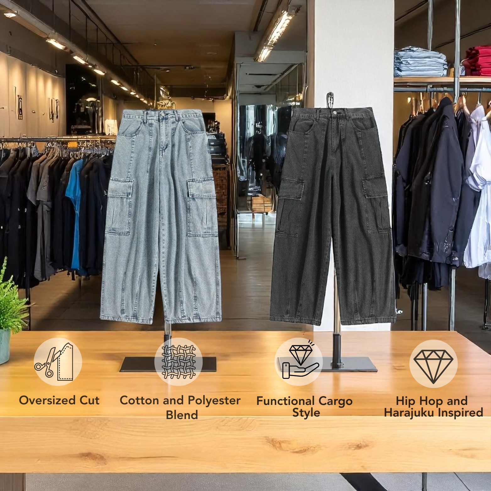 Wide Cargo Jeans Streetwear
