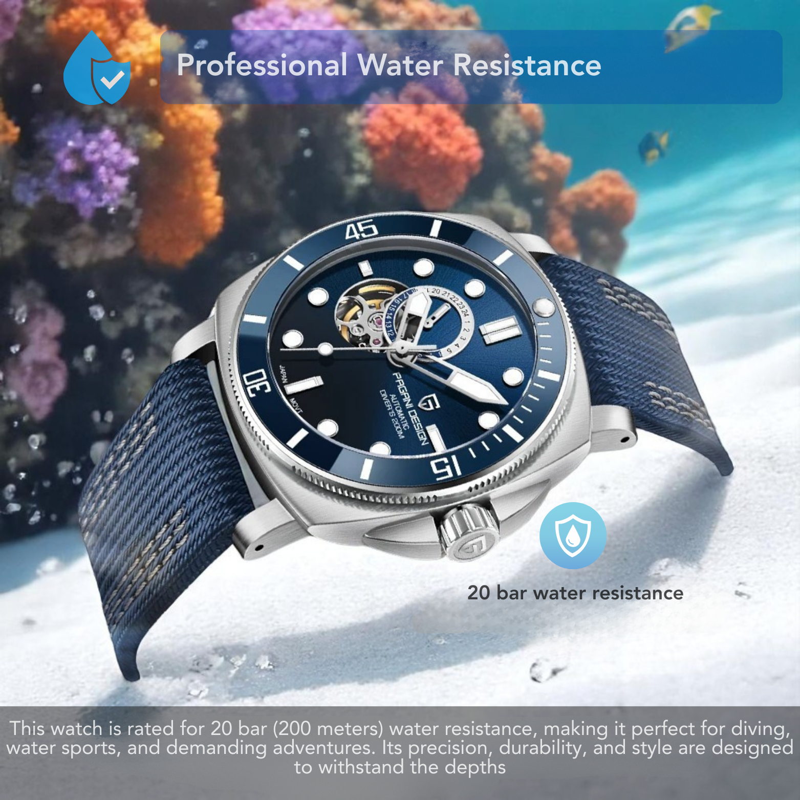Men's 20 Bar Mechanical Sports Watch