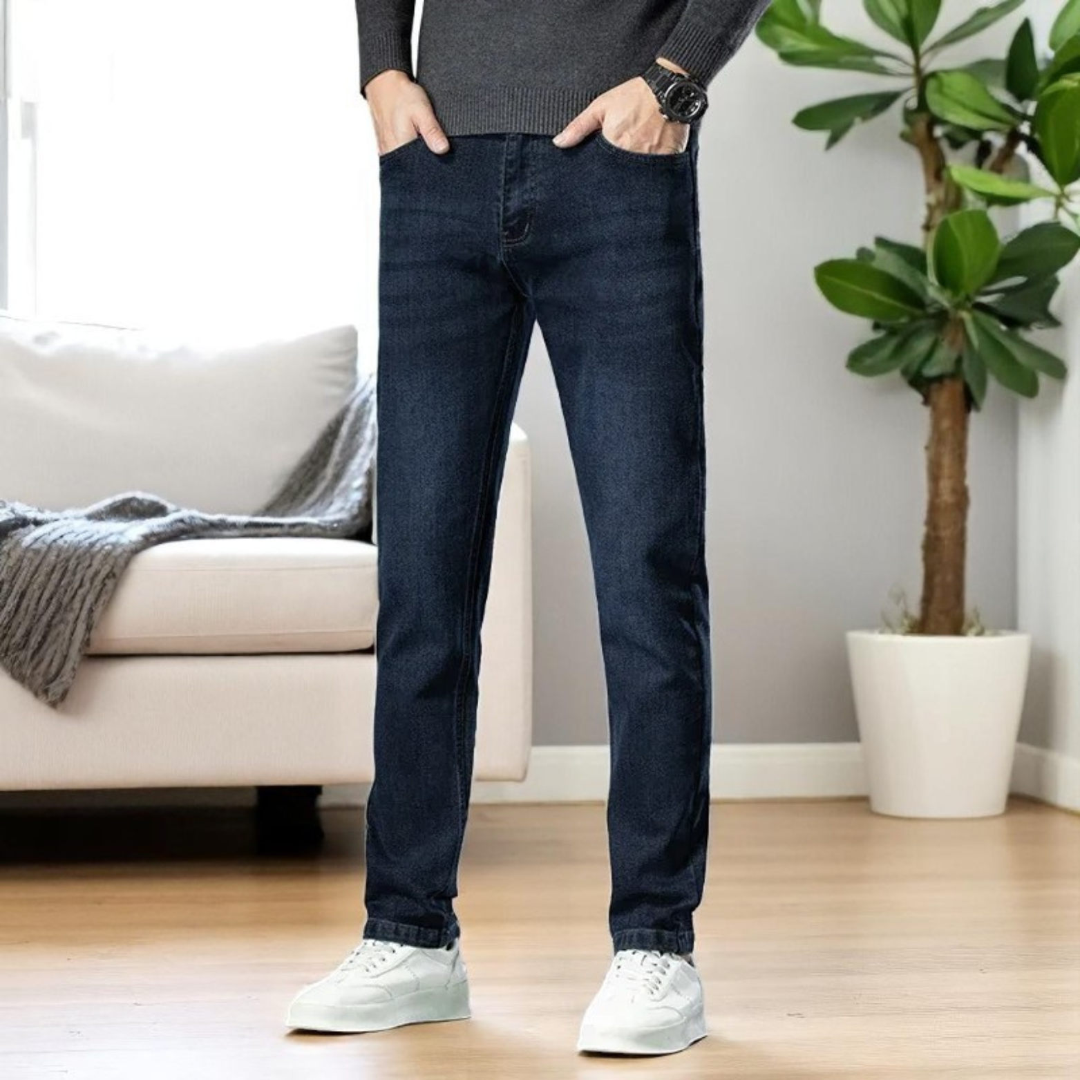 Stretch Straight Denim Jeans