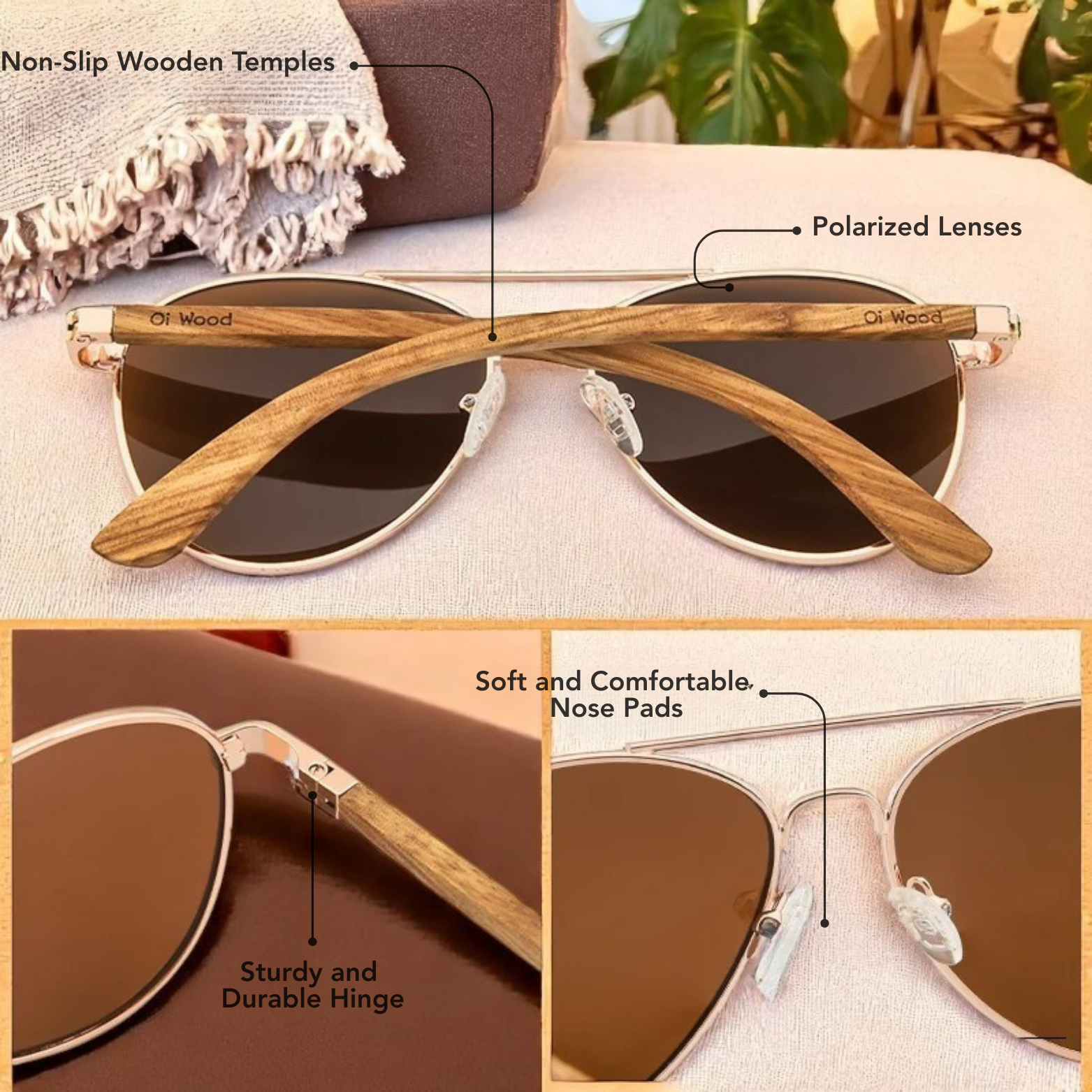 Polarized Wooden Aviator Glasses