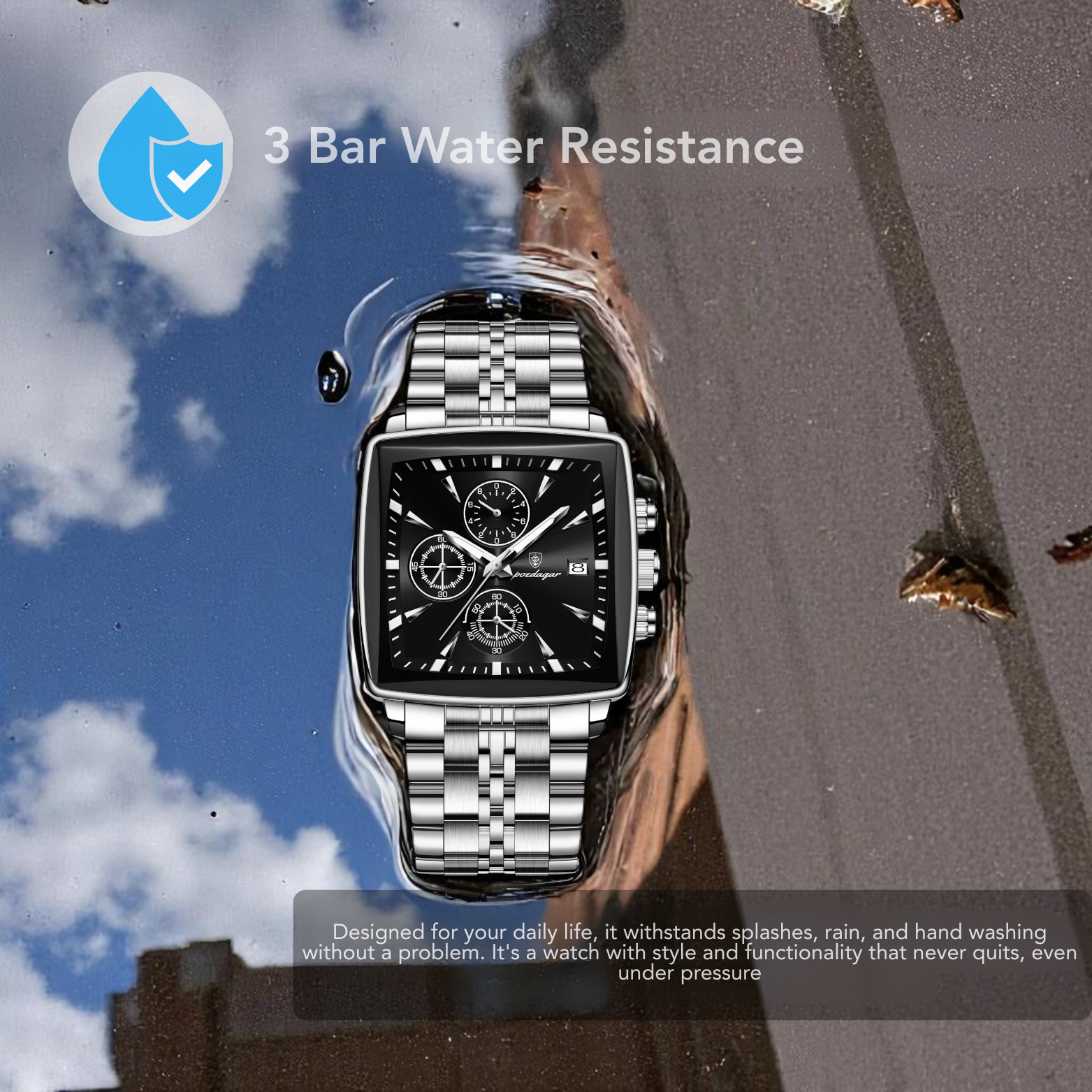Square chronograph watch