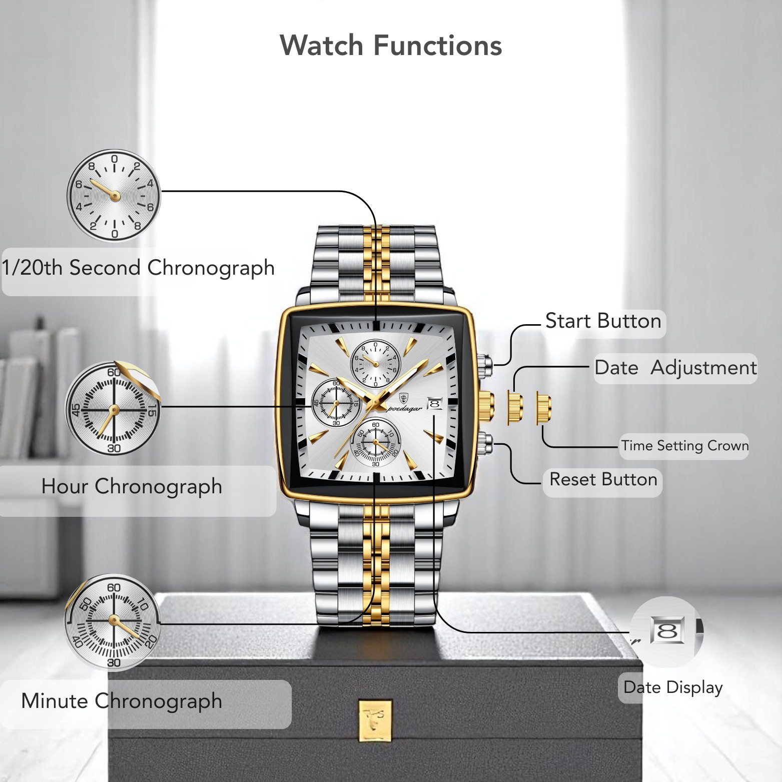 Square chronograph watch