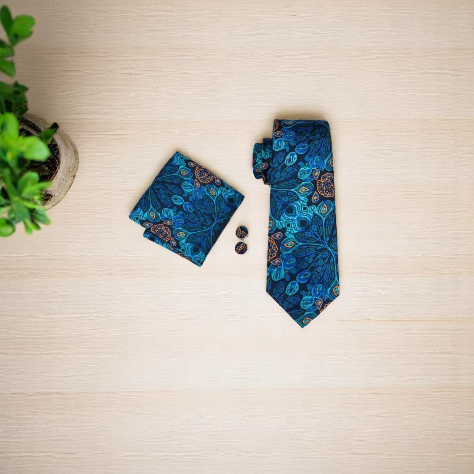 Tie Handkerchief Cufflinks Set