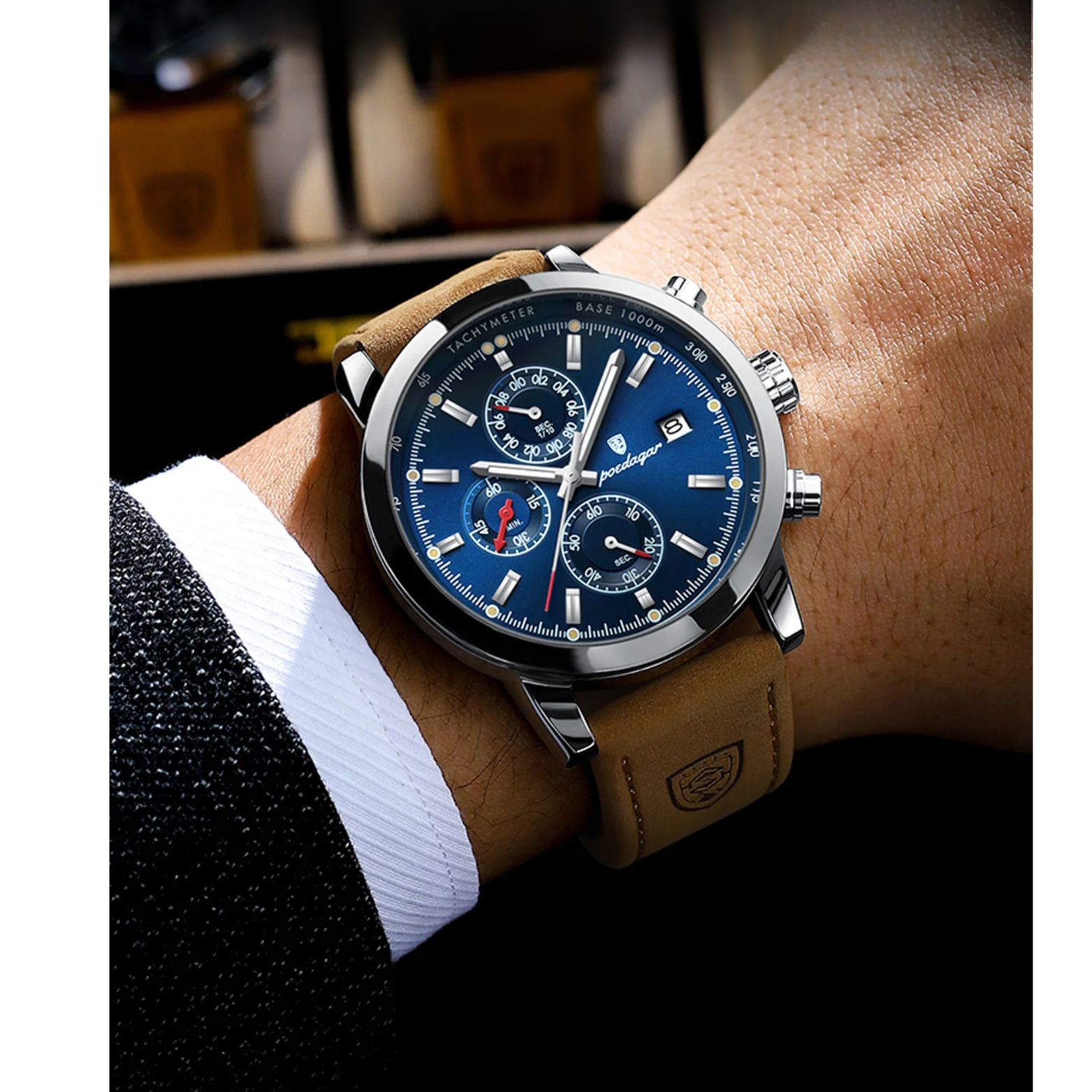 Chrono Sport Leather Wristwatch