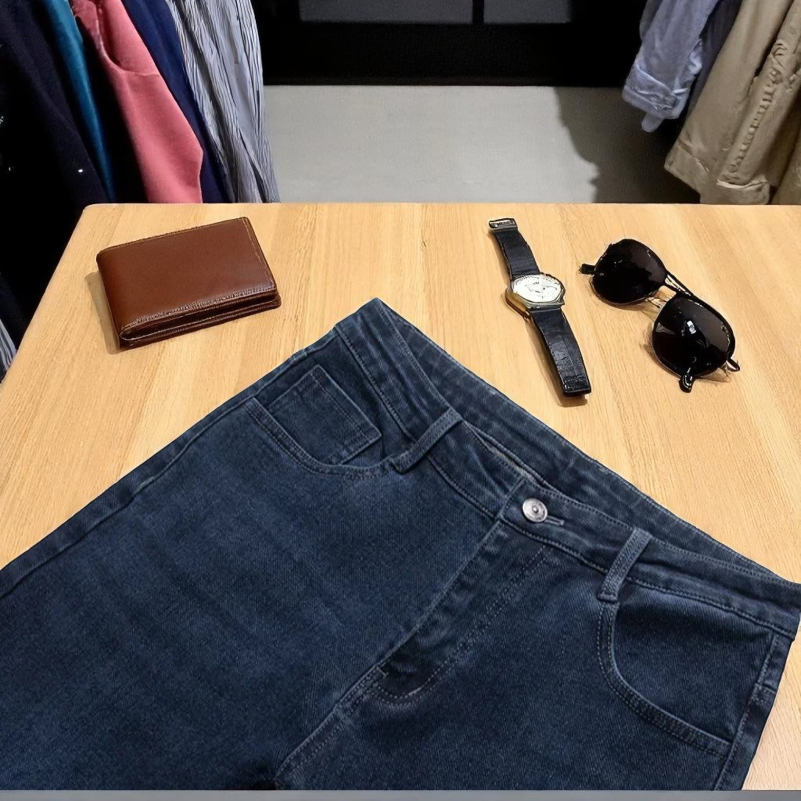 Stretch Straight Denim Jeans