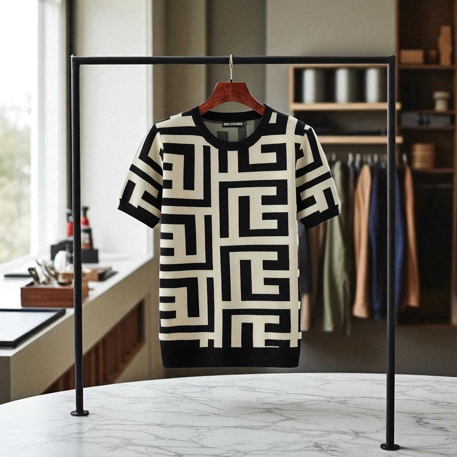Geometric Cotton T-Shirt Sweater