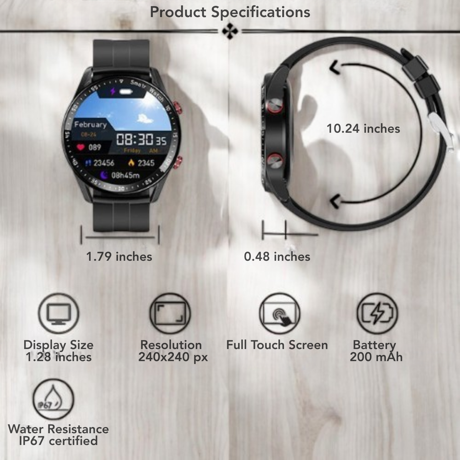 ECG Bluetooth fitness smartwatch