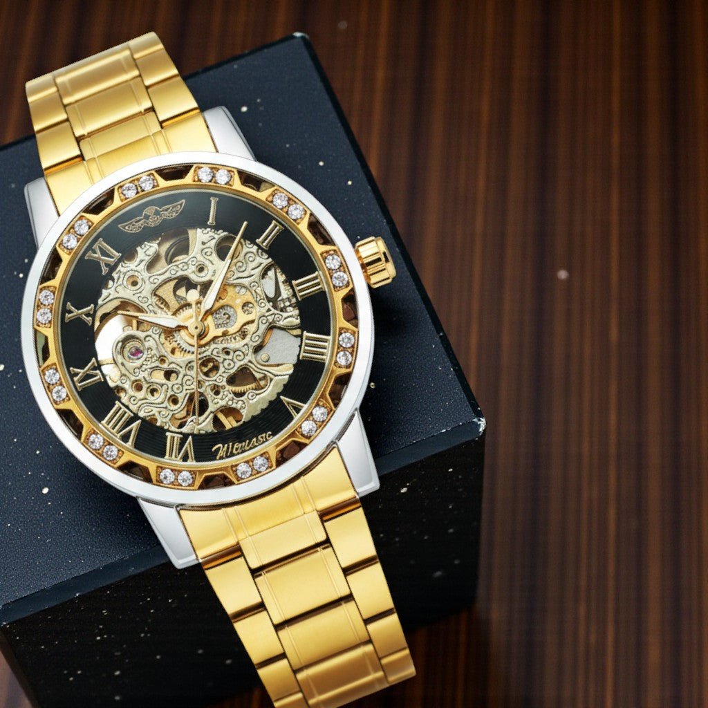 WINNER Gold Skeleton Mechanical Watch for Men - The Crew
