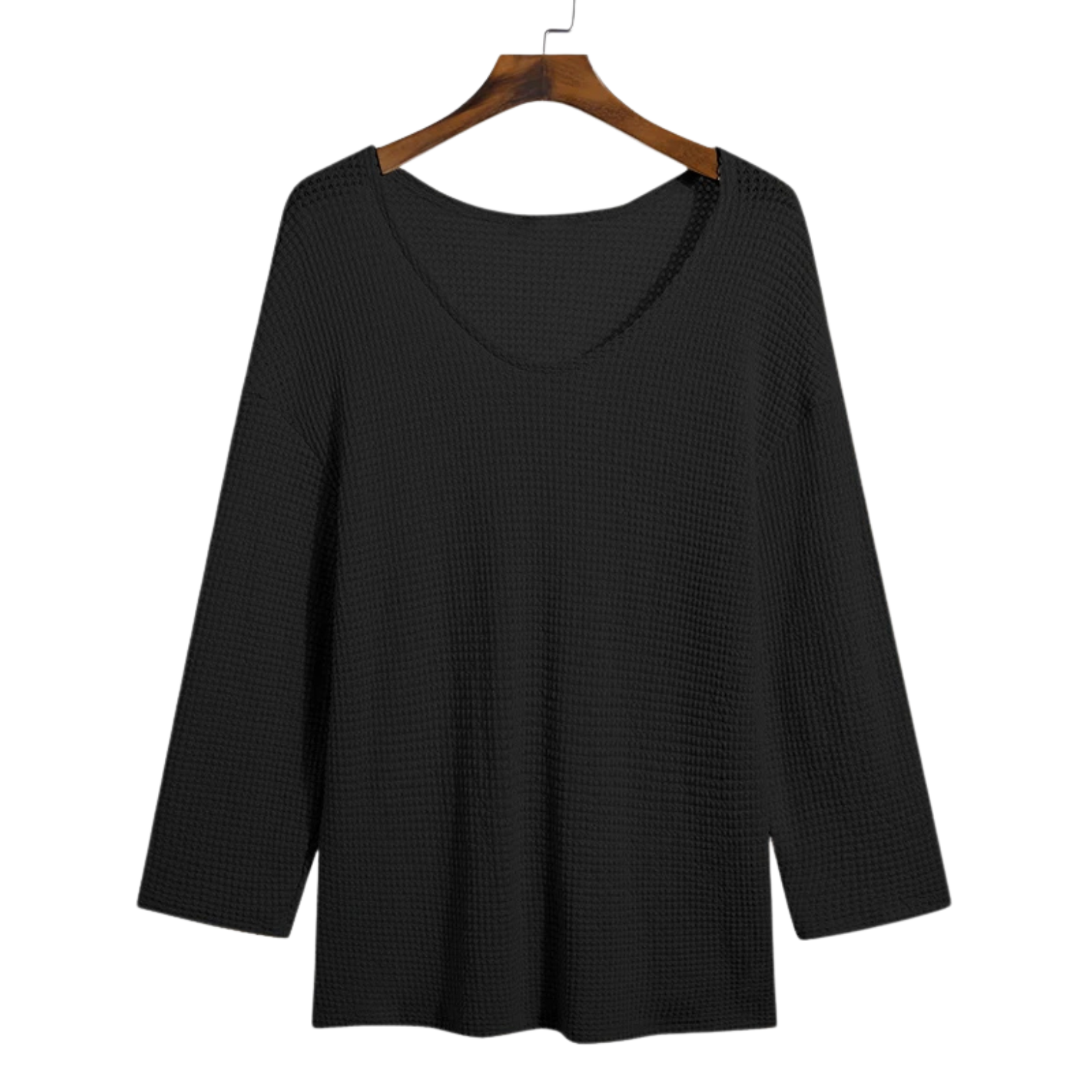 Black Men’s V-Neck Knit Long Sleeve Shirt – The Crew