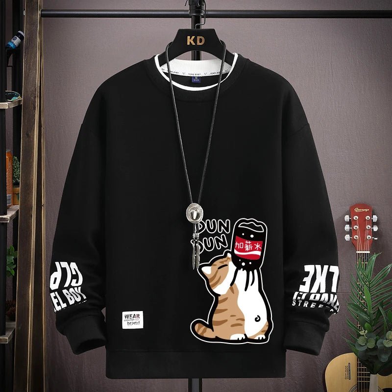 Cute Cat Oversized T-Shirt for Men Relaxed Graphic Tee - The Crew