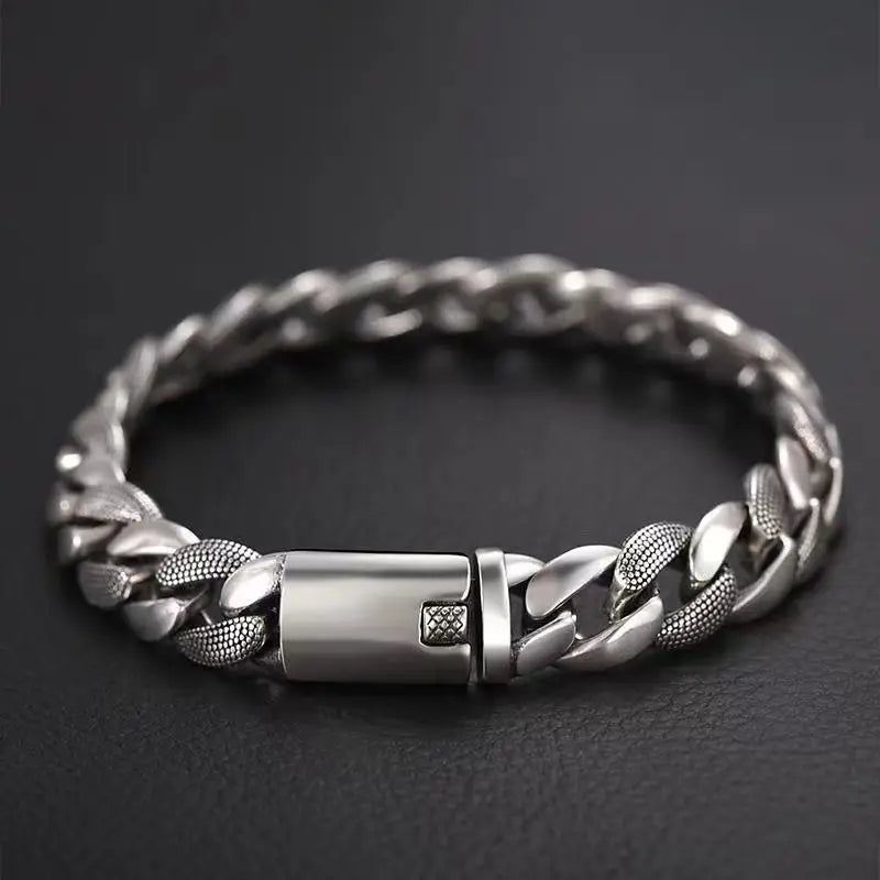 Unisex Retro Vanguard S925 Silver Wide Bracelet