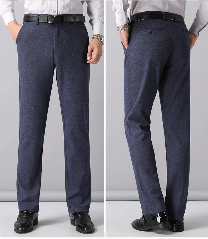 Men wearing navy thermal wool pants back – The Crew