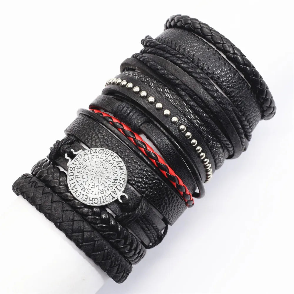 Set of 10 leather bracelets