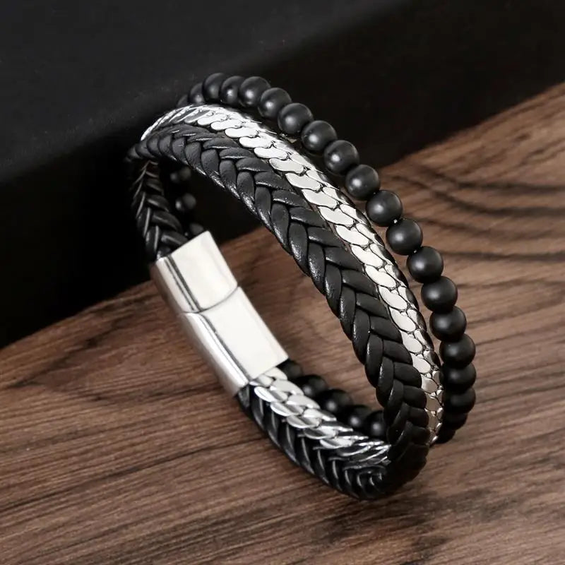 Leather and Steel Bracelet