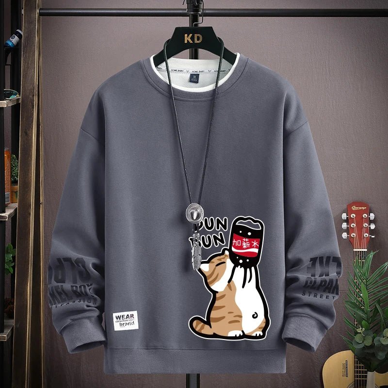 Cute Cat Oversized T-Shirt for Men Relaxed Graphic Tee - The Crew