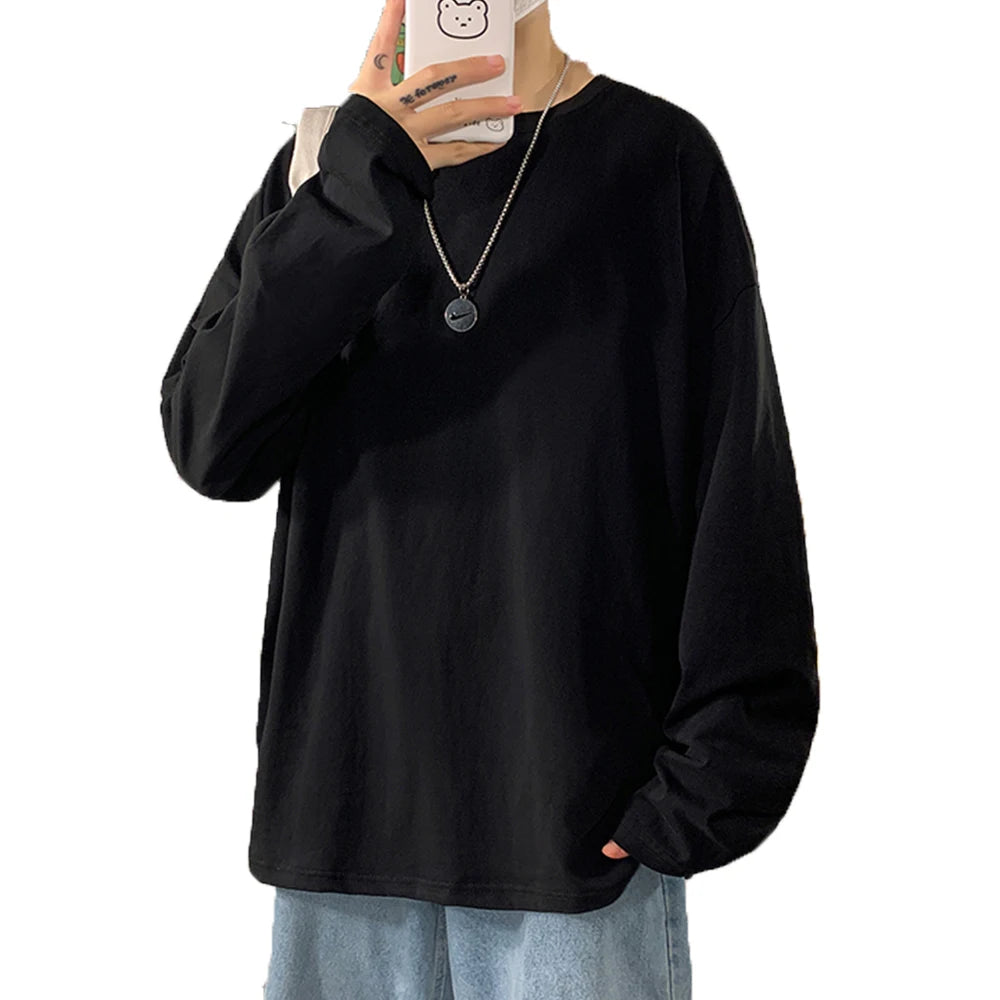 Black oversized cotton long sleeve t-shirt lifestyle – The Crew
