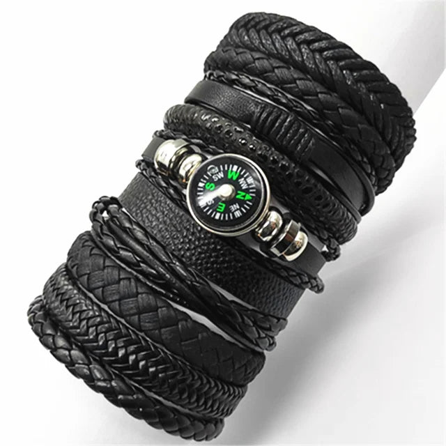 Set of 10 leather bracelets