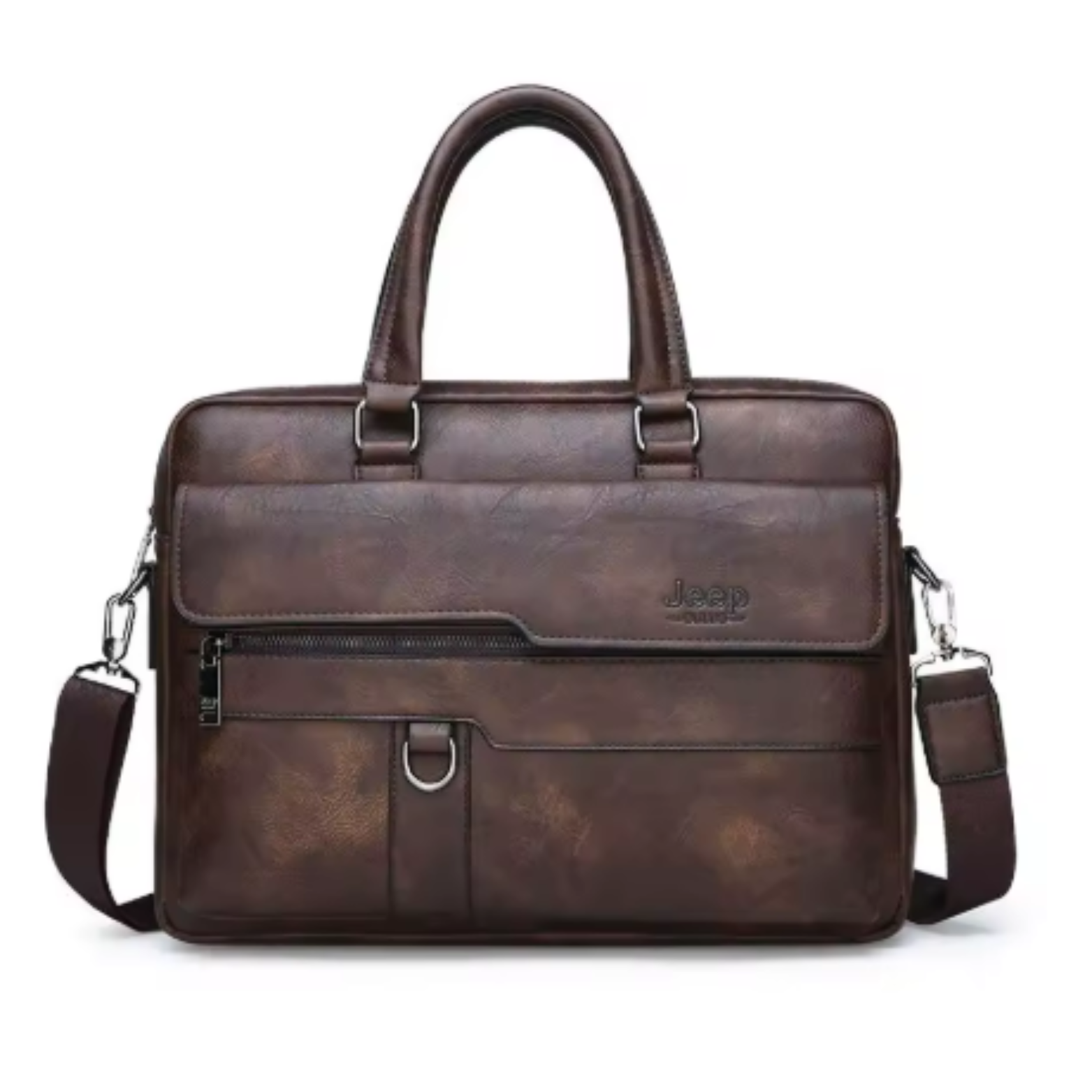 Men’s Premium Leather Business Briefcase Brown Side View – The Crew