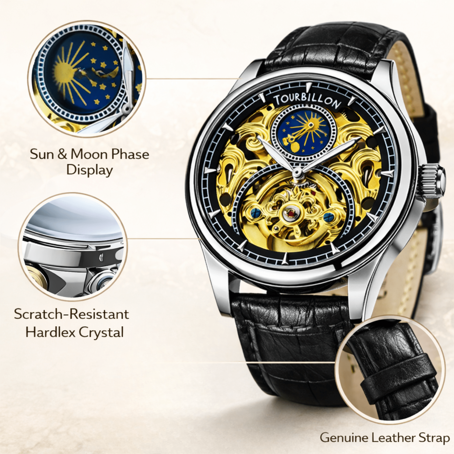 AOKULASIC Skeleton Tourbillon Watch for Men - The Crew