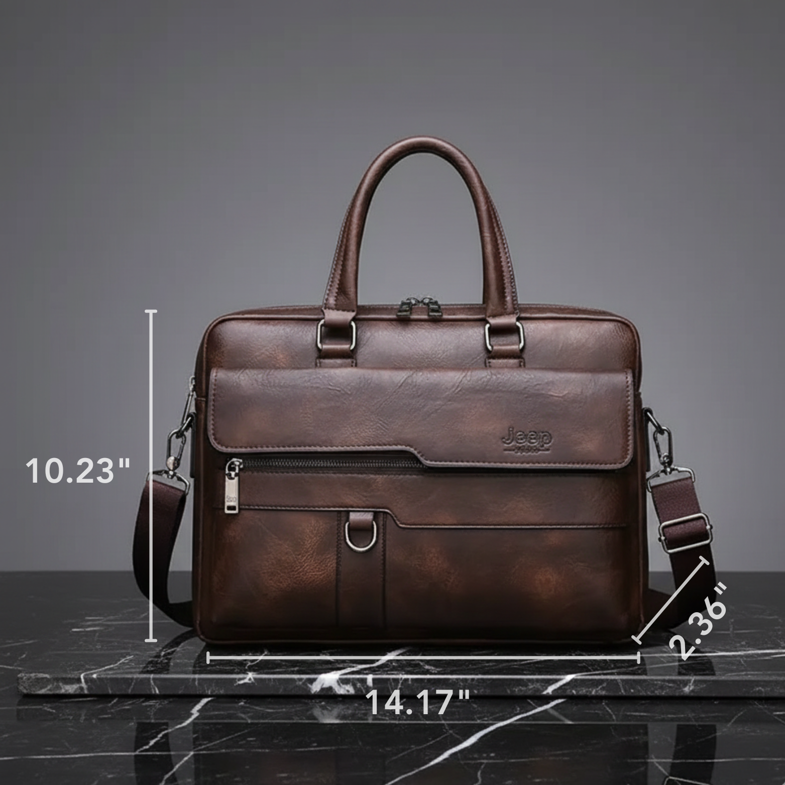 Men’s Premium Leather Business Briefcase Product Display – The Crew