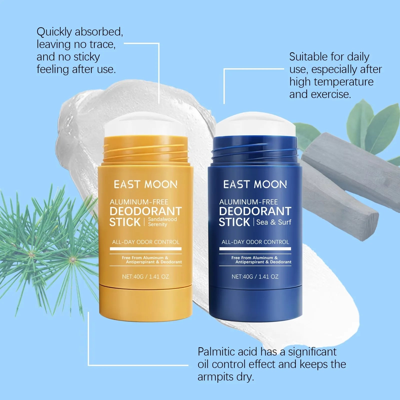 Product feature slide highlighting the mild, non-irritating natural plant ingredients suitable for sensitive underarm skin