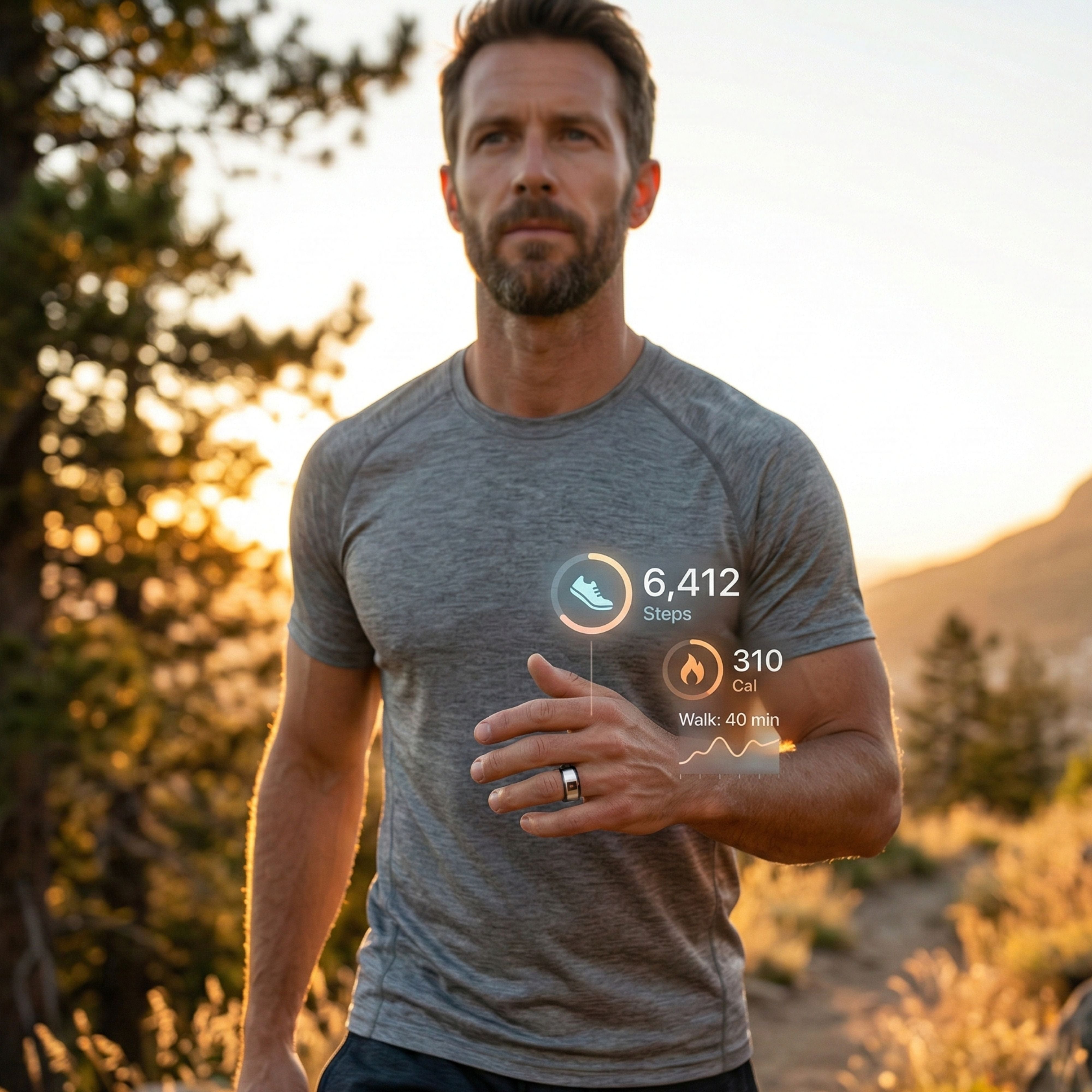 Smart ring monitoring heart rate, blood oxygen and body health metrics in real time