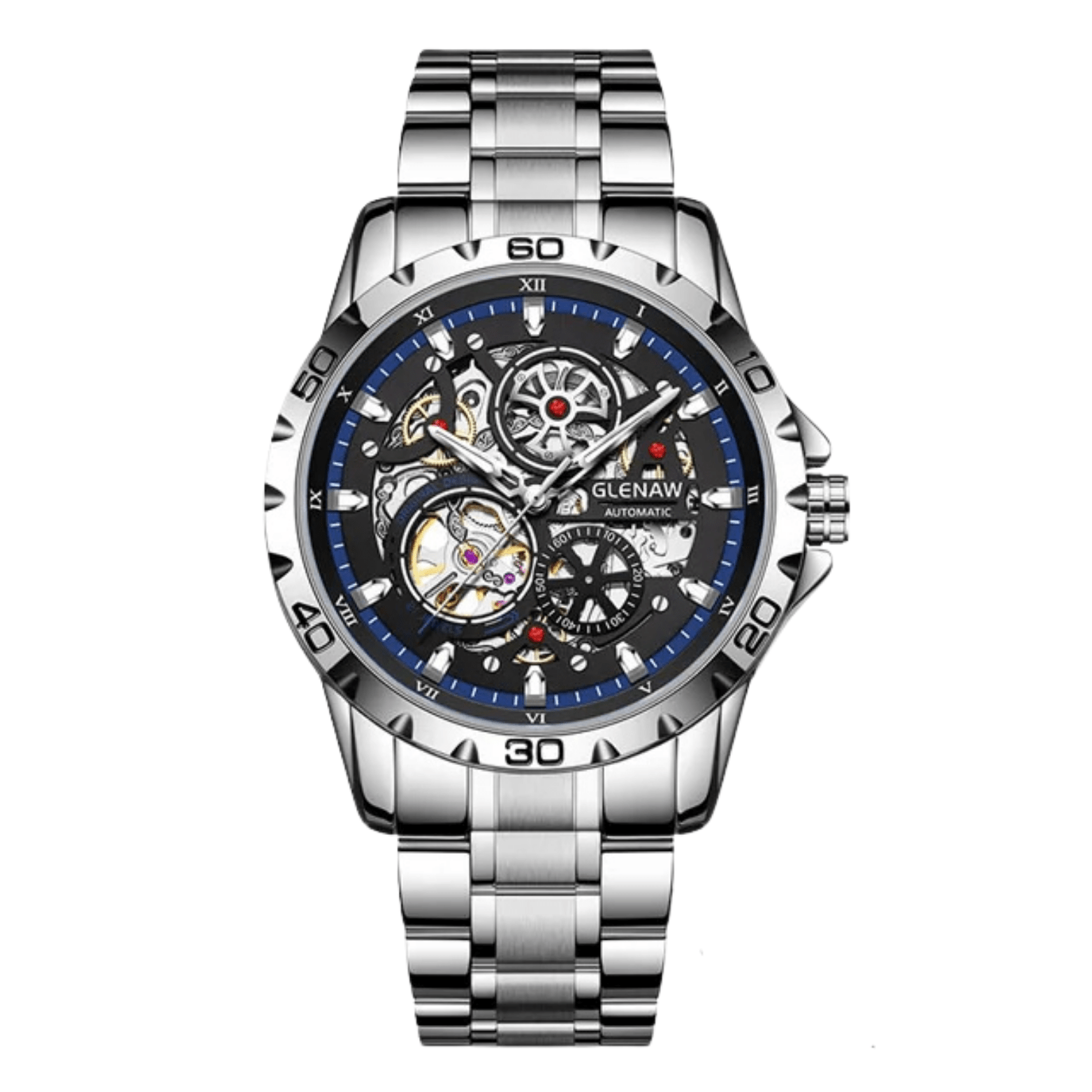 GLENAW Steampunk Skeleton Automatic Men’s Watch – Stainless Steel - The Crew