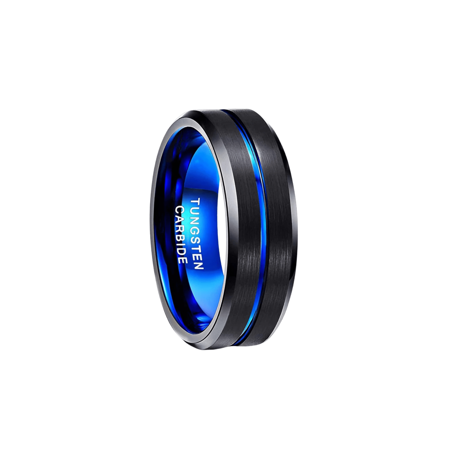 Men’s Blue Line Tungsten Carbide Wedding Ring Black - The Crew