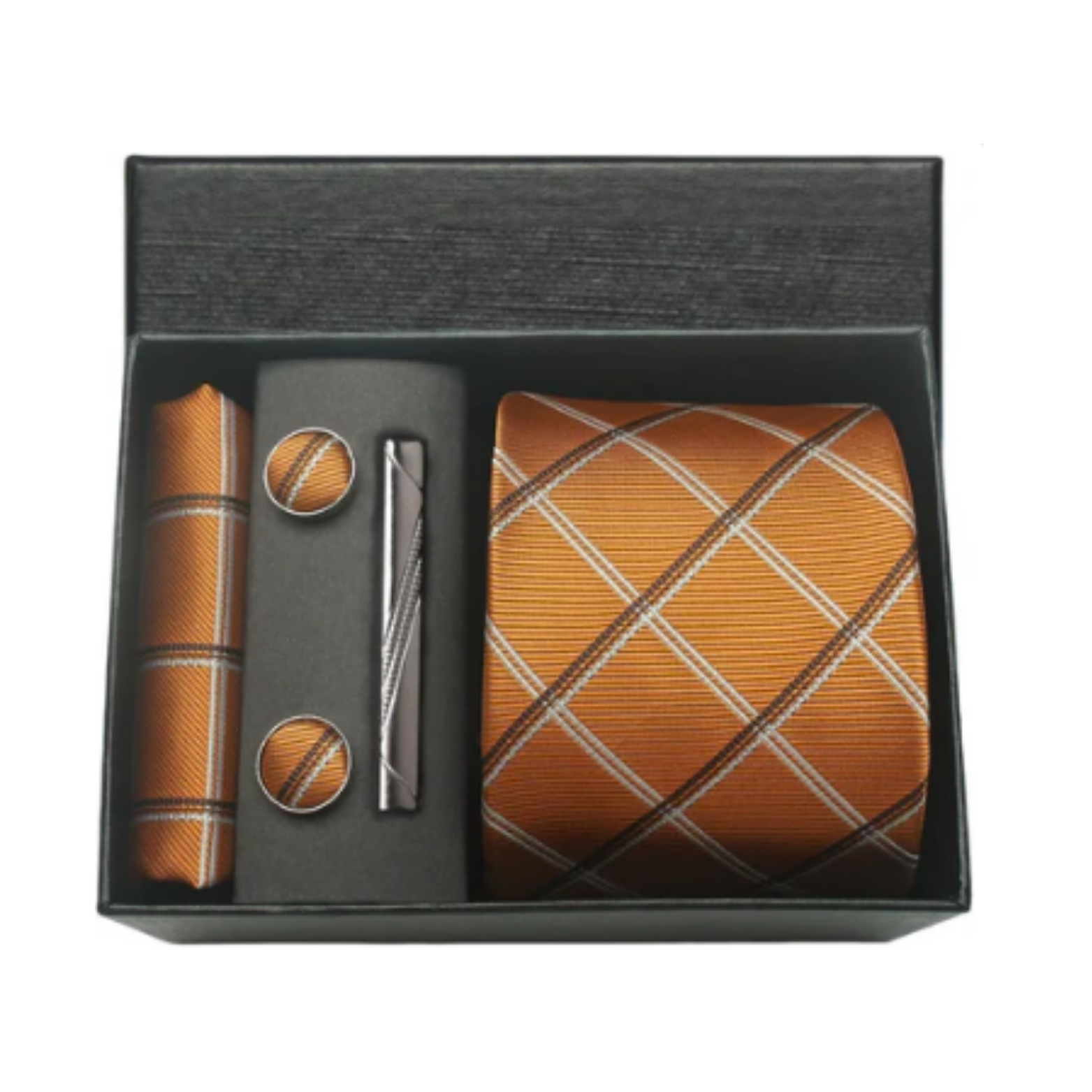 Orange diamond pattern silk tie set men – The Crew