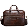 Men’s Brown Genuine Leather Briefcase Front View – The Crew