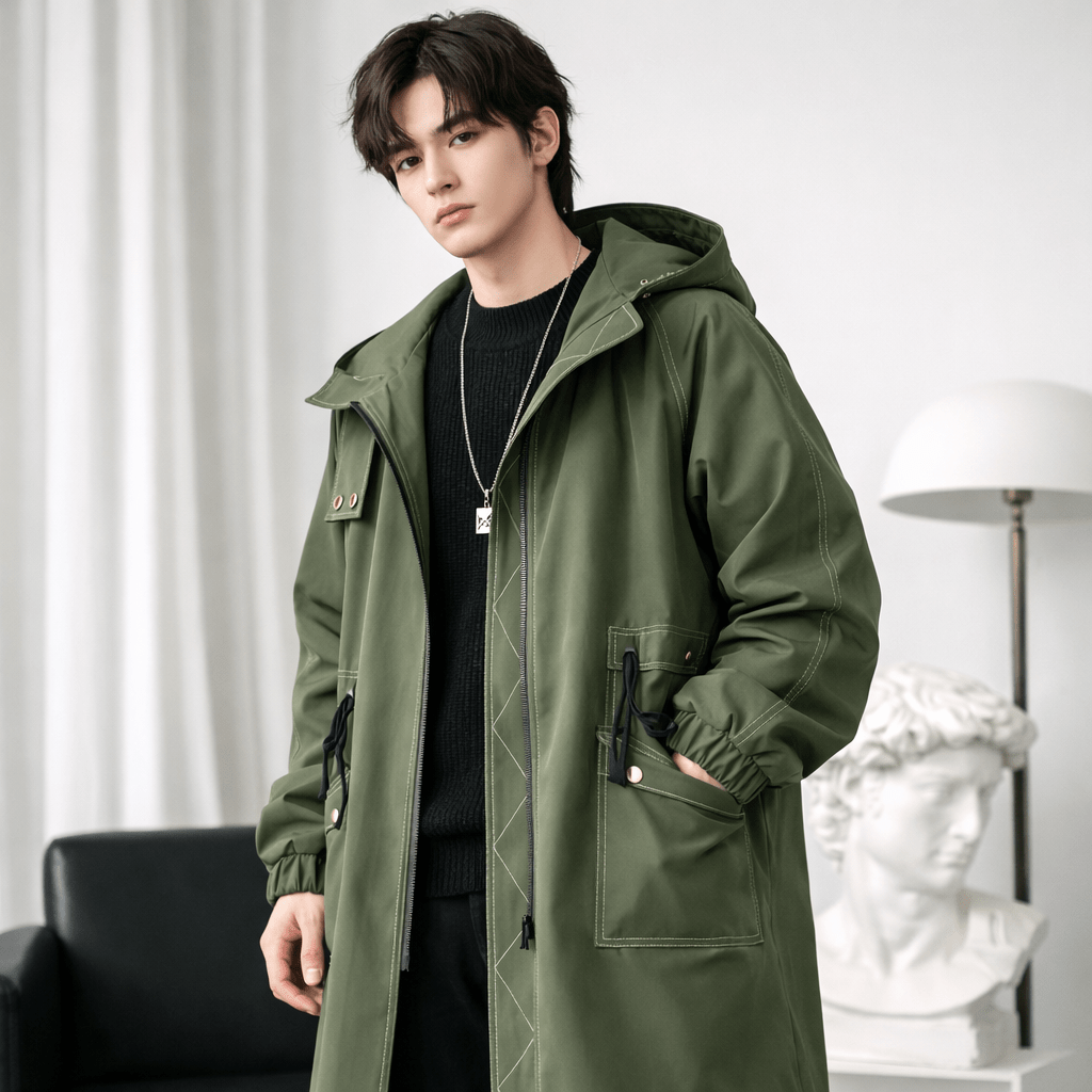 Korean Style Long Trench Coat for Men – Autumn Streetwear - The Crew