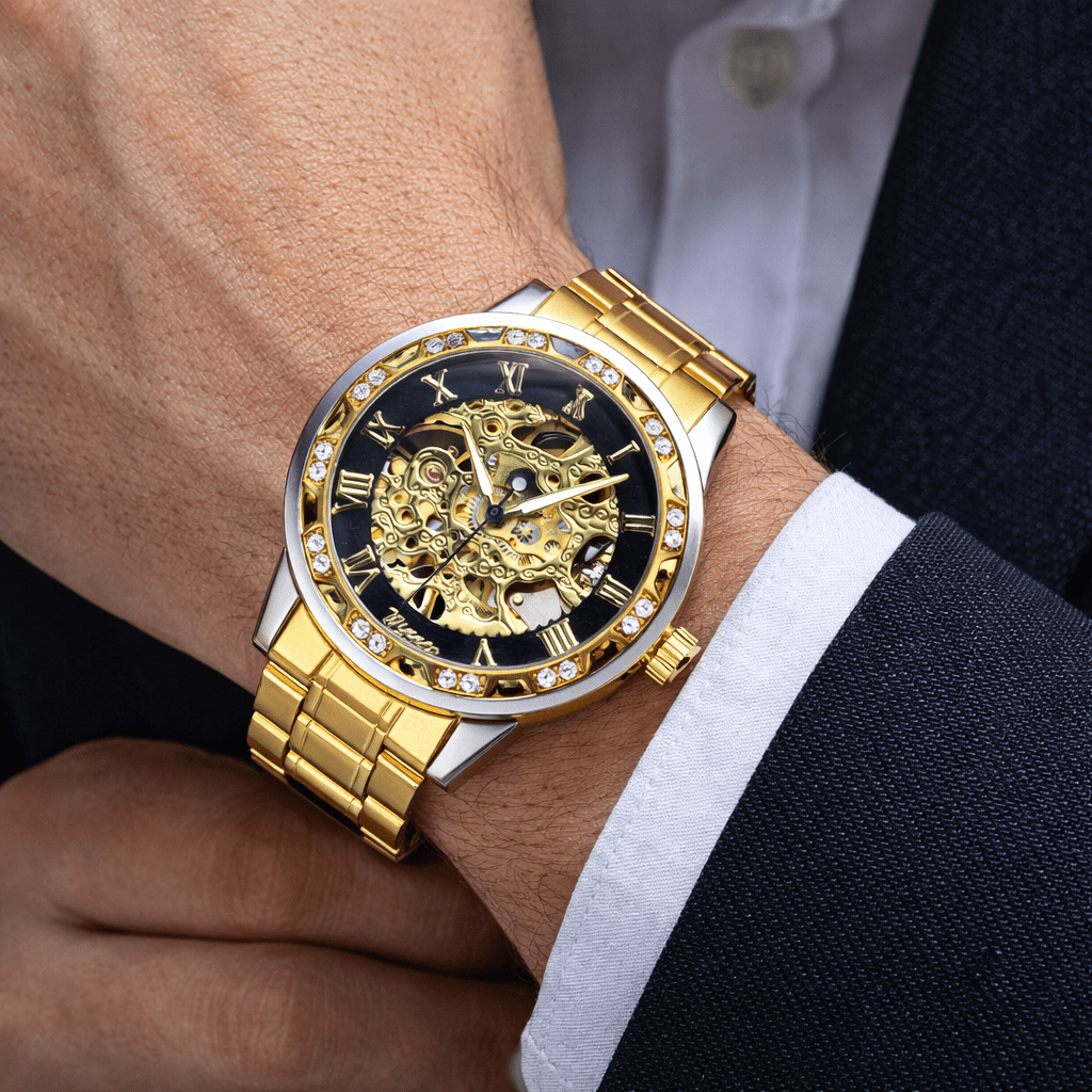 WINNER Gold Skeleton Mechanical Watch for Men - The Crew