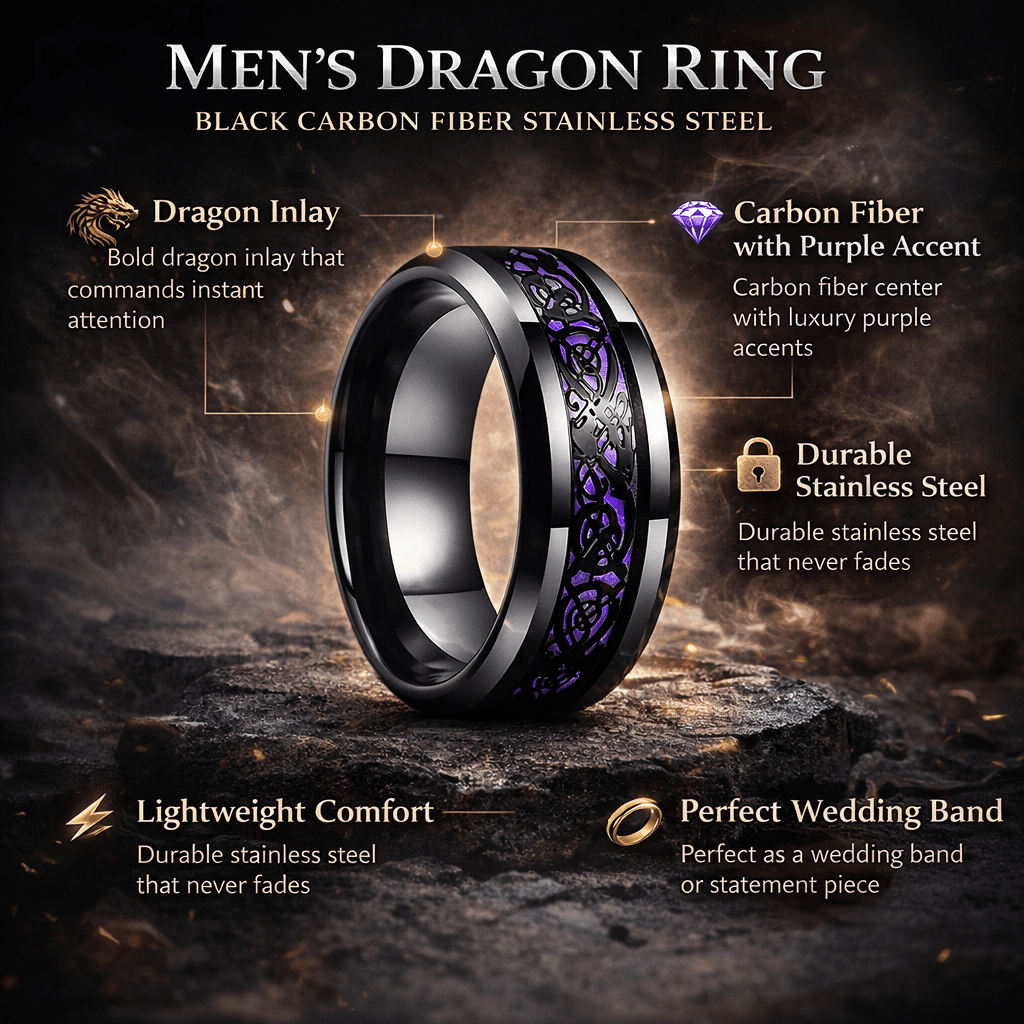 Men’s Dragon Ring Black Carbon Fiber Stainless Steel - The Crew