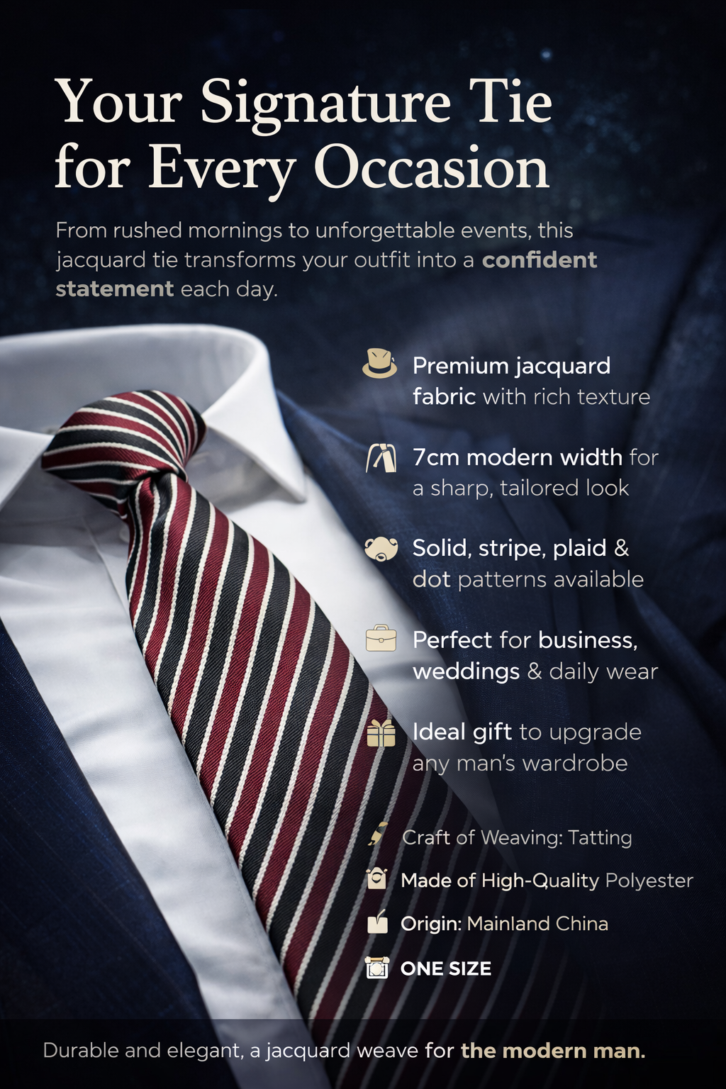 Business jacquard striped tie detail premium texture – The Crew
