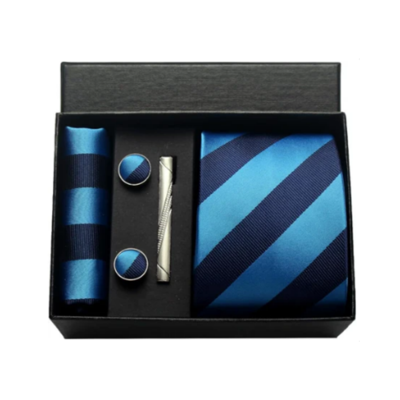 Blue striped silk tie premium set – The Crew
