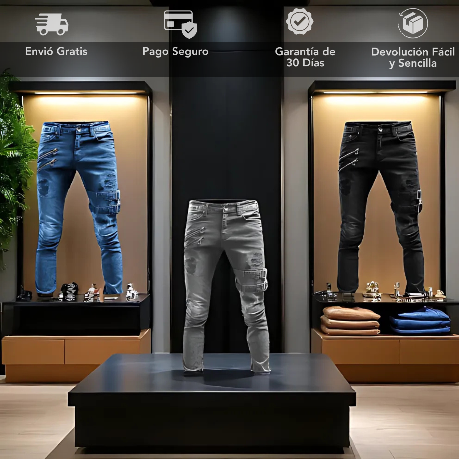 Jeans Biker Rotos Corte Slim