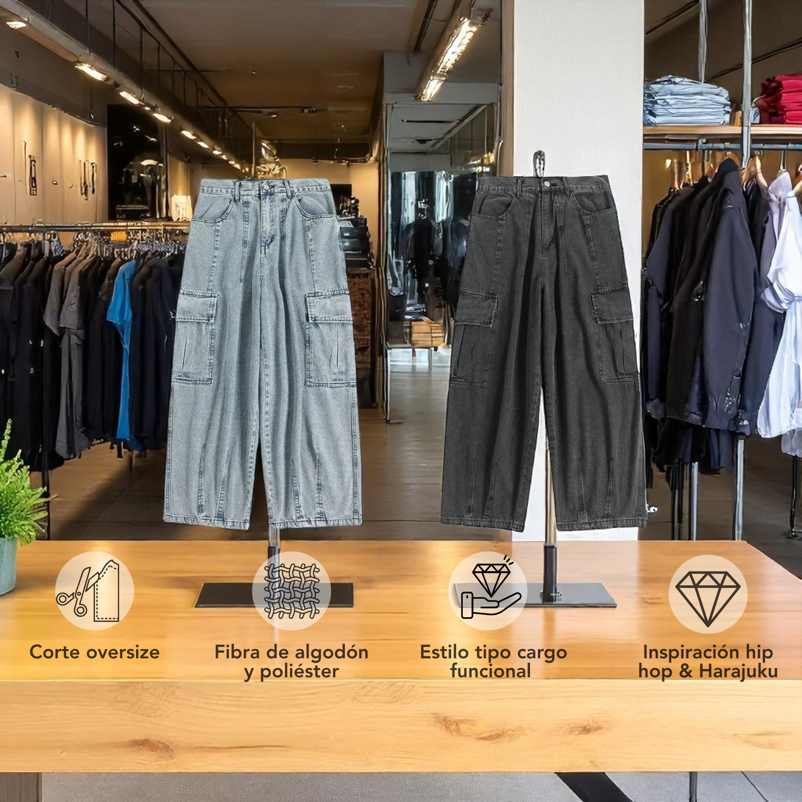 Jeans Cargo Anchos Streetwear