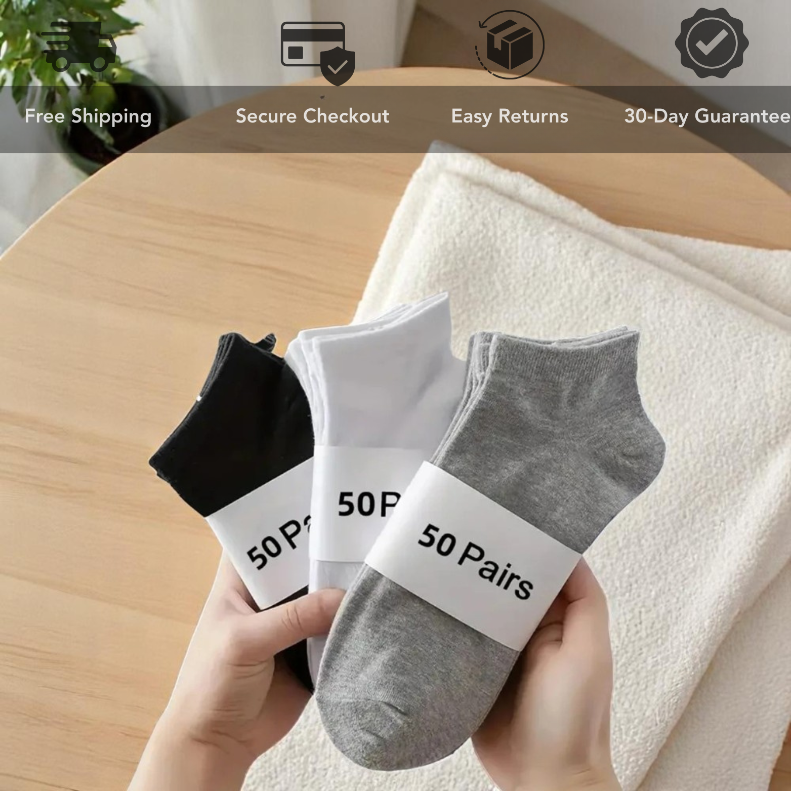 Breathable Men's Ankle Socks (10, 20, 30, 40 and 50 pairs)