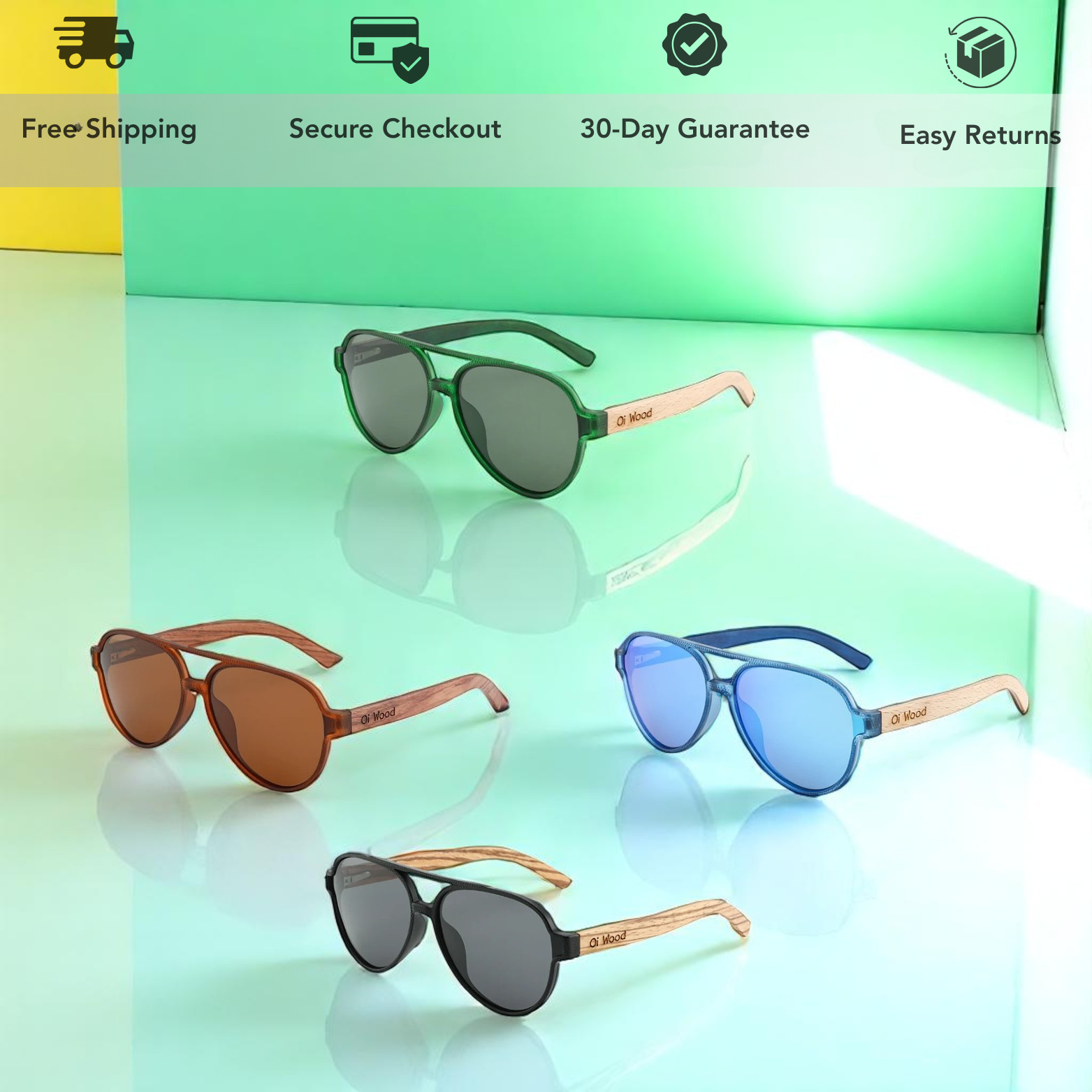 UV400 Polarized Wooden Glasses