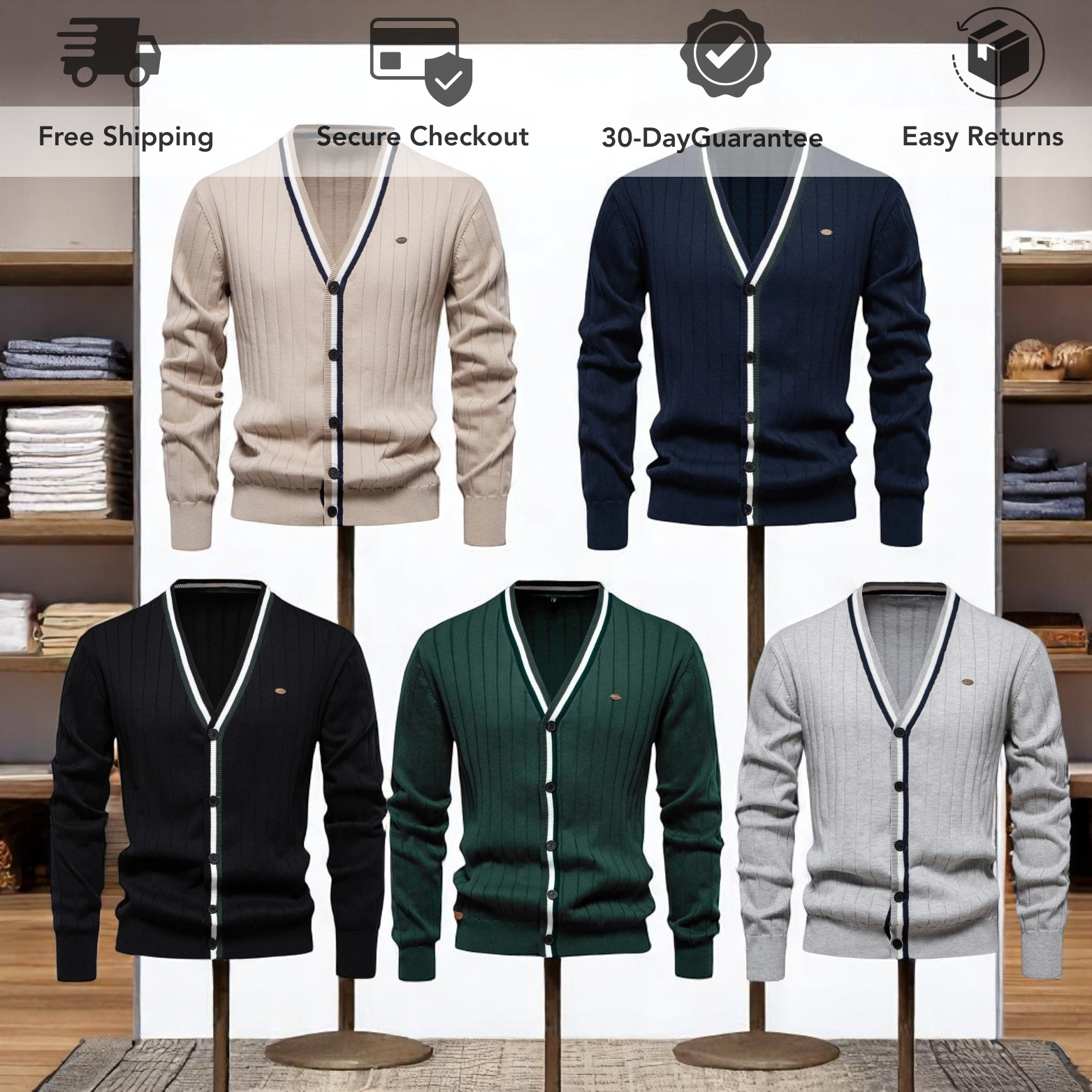 Winter Cotton V-Neck Cardigan