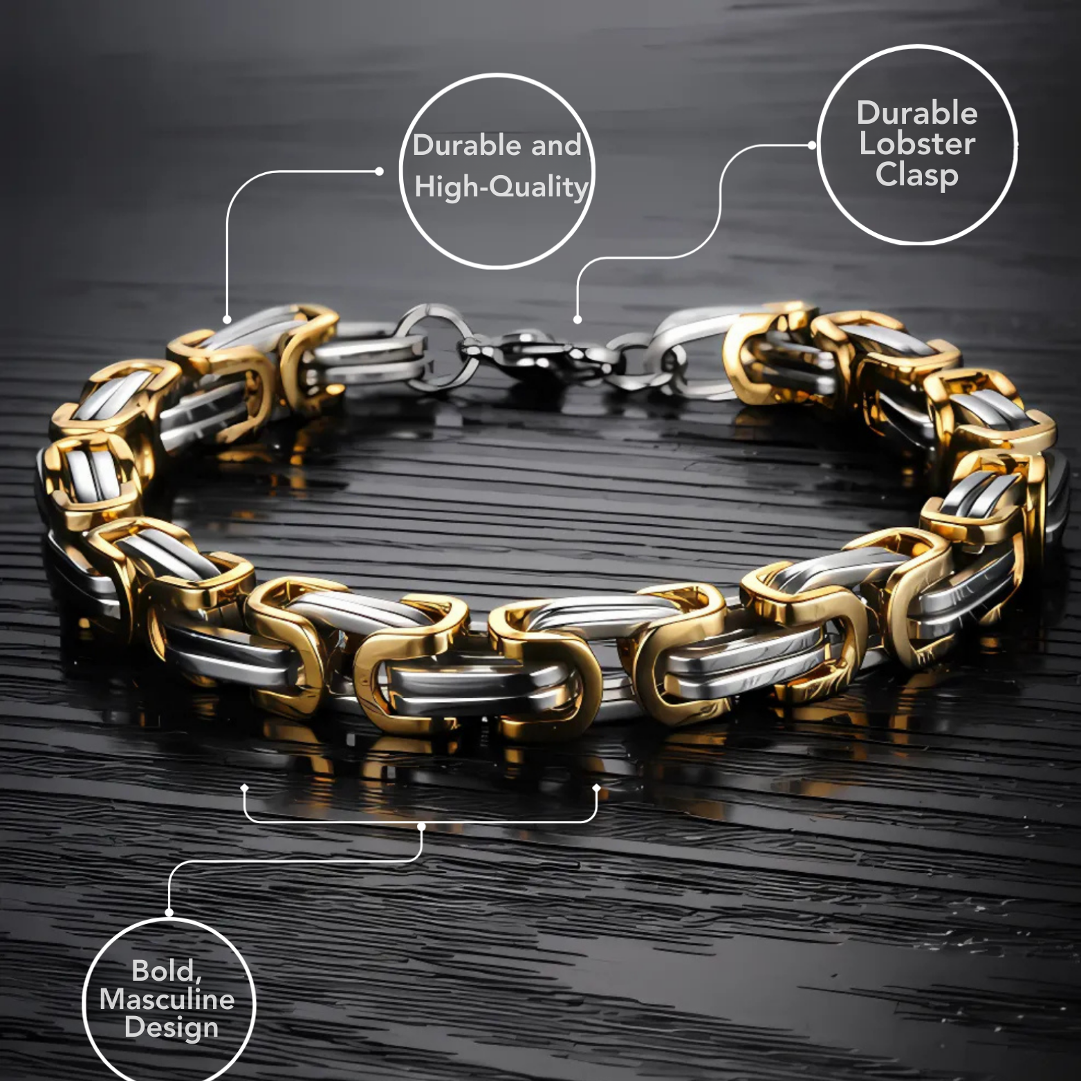 Biker-style steel bracelet
